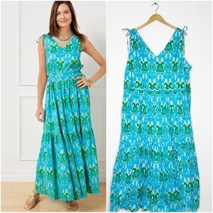 Talbots Plus Blue Green Print Sleeveless Maxi Dress 22W NWT $189